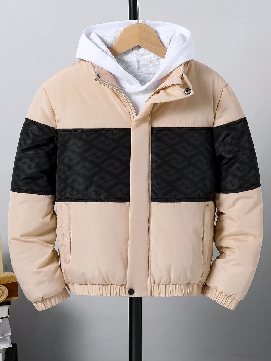 Teen Boys' Casual Comfortable And Warm Padded Coat With Waist Tightening And Zipper, Winter - Multicolor - View 1