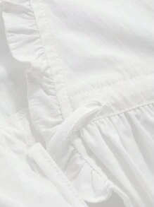 FRIFUL Blusa de manga corta con lazo en la parte delantera, de unicolor y sencillo para uso diario, con volantes