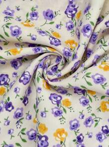 Calvaya Plus Size V-Neck Flutter Sleeve French Style Floral Shirt - Mauve Purple - View 7