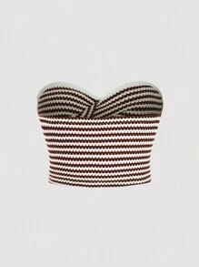 Flirla Top casual de verano con rayas retorcidas y huecos sin tirantes