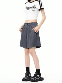 SHEIN EZwear Shorts y bermudas casuales de verano para mujer - Gris - Ver 3