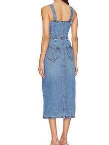 Women's Simple Daily Denim Overall Dress - Light Wash - View 2
