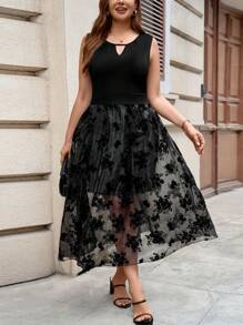 SHEIN Clasi Plus Size Summer Black And White Polka Dot Organza Two-Piece Outfit - Black and White - View 5