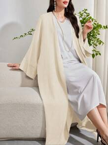 Al Najma 女式优雅纯色蝙蝠袖长外套朴素长袍，适合春夏季 - 杏色 - 查看 6
