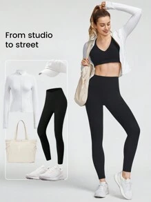 Áo ngực cắt cổ FeatherFit™ cổ chữ V có dây đeo chéo phía sau Tác động thấp Yoga hàng ngày - màu đen - Xem 6