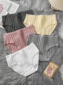 SHEIN 5pcs Pack Simple Style Antibacterial Knitted Breathable Lace Trimmed Triangle Panties For Tween Girls - Multicolor - View 1