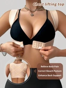 Camiseta moldeadora sin costuras para mujer con cierre frontal y soporte de pecho, diseño en V en la espalda, 1 pieza
