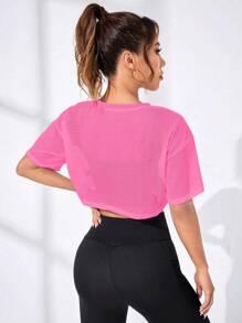 SHEIN Core Rhythm 女士纯色百搭百搭春夏运动T恤修身衬衫健身背心健身房衬衫 - 玫紅色 - 查看 2