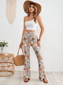 SHEIN VCAY Vacation High-Waist Flared Slim Fit Women's Long Pants - White - View 3