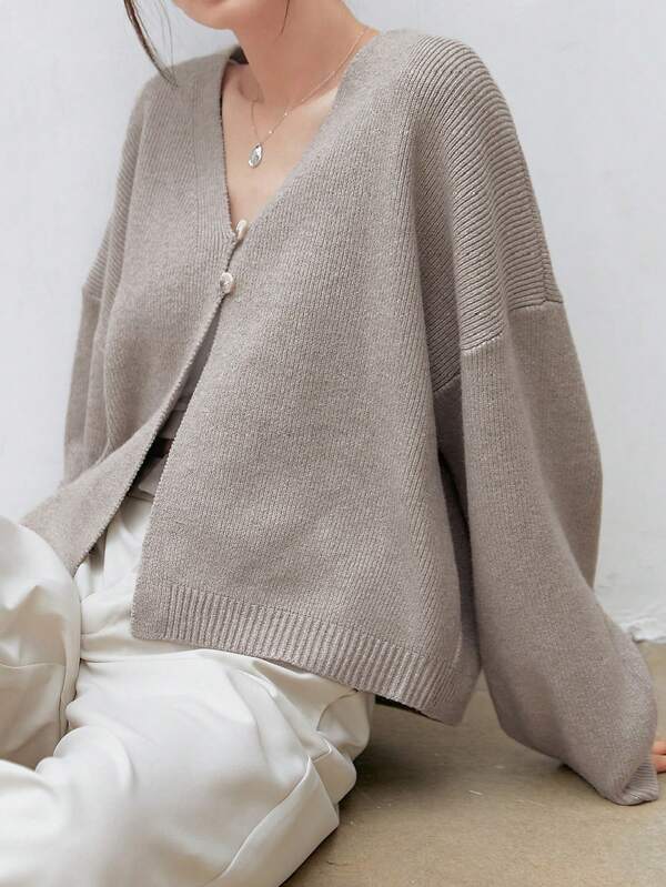 Dazy-Less Button Front Drop Shoulder Cardigan,Long Sleeve Tops