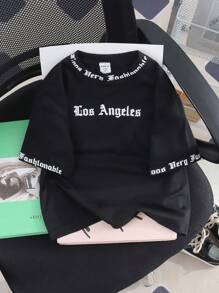 Boy's Casual Funny English Letter Print Round Neck Short Sleeve T-Shirt, Suitable For Daily Wear, School, Travel, Sports, Spring/Summer Getaway, Holiday, Relaxing, Sunbathing