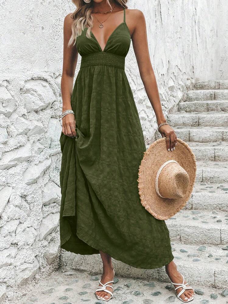 EMERY ROSE Women's Solid Color Minimalist Daily Strappy Dress Maxi Vacation Beach Outfit
