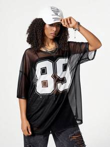Coolane Áo crop top thể thao in số lớn cỡ lớn dành cho nữ - màu đen - Xem 7