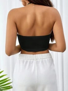 Firerie Solid Concert Draped Front Backless Party Halter Top - Black - View 2