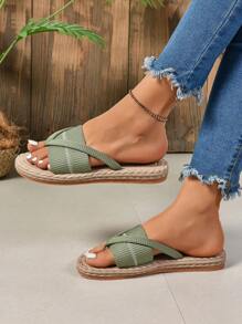 Sandalias de mujer de moda, talla grande, de punta abierta, para playa y vacaciones, atuendos de verano - Verde - Ver 4