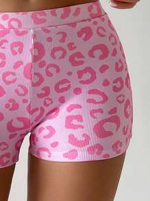 SHEIN Swim Summer Beach Leopard Print Square Leg Swim Trunks - Pink - View 5