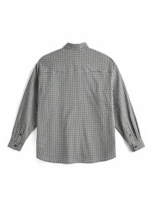 Manfinity VCAY Camisa de manga larga con estampado de cuadros de hombre de gasa de burbujas en negro y blanco, oversized, con correas anchas, apta para primavera y verano - Blanco y Negro - Ver 11
