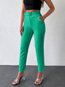 EURMUSE Của phụ nữ Màu thuần Hình nón Quần skinny Quần - màu xanh lá - Xem 4