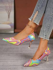 新款時尚彩虹油畫高跟鞋女鞋 - 彩色 - 查看 4