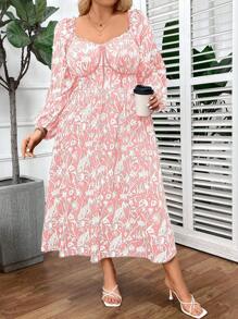 SHEIN CURVE+ Trang phục hàng ngày đơn giản in ngẫu nhiên dành cho nữ có kích thước cộng - Hồng - Xem 6