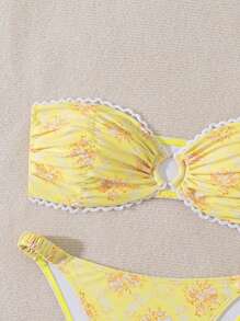 Swim Mod Bộ bikini dây buộc cổ in hoa đi biển mùa hè dành cho nữ - Màu vàng - Xem 6