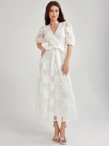 Enchnt Women's Printed Simple Daily Short Sleeve Dress - White - View 1