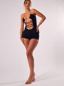 MUSERA 吊带露背镂空串珠无袖露背系带连体紧身衣，性感热裤，适合夜店、约会、锐舞派对、音乐会、秋冬、秋季派对、情人节、假期、春假等场合。