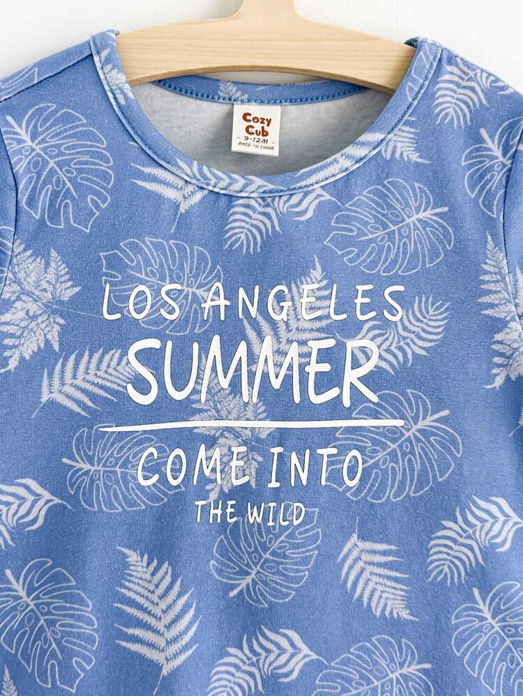 Cartoon Animal Printed Knitted Soft Round Neck Short Sleeve Pullover For Baby Boy