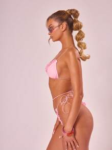 Musera Resort Frill Front Tie Side Bikini Bottoms Only For Summer Beach Ibiza BeachwearHoliday Spring - Pink - View 3
