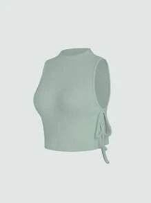 SHEIN Unity Women's Solid Color Knitted Sleeveless Top With Straps, Summer - Green - View 4