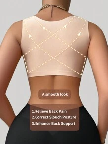 Camiseta moldeadora sin costuras para mujer con cierre frontal y soporte de pecho, diseño en V en la espalda, 1 pieza