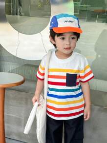 SHEIN Camiseta de Manga Curta com Gola Redonda Estampada Minimalista para Meninos Jovens