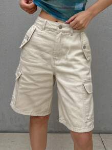 DAZY Women's Summer Casual Solid Color Denim Shorts - Beige - View 7