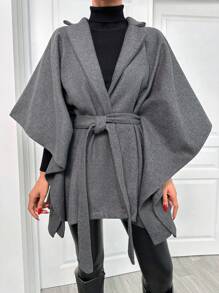 EURMUSE Ladies' Solid Color Minimalist Style Woolen Belted Coat For Daily Wear - Grey - View 1