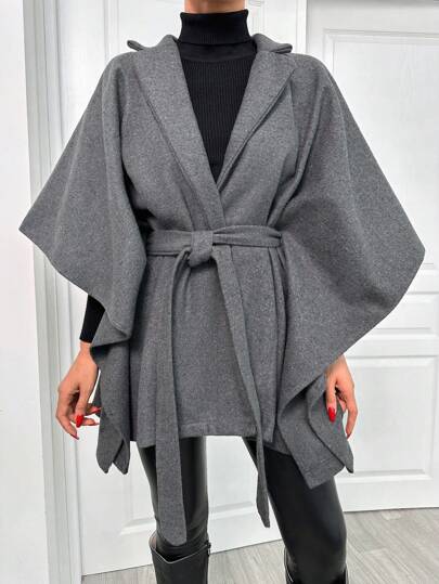 EURMUSE Ladies' Solid Color Minimalist Style Woolen Belted Coat For Daily Wear