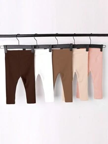 SHEIN Infant Girls' Casual All-Match Stretchy Leggings Set, Spring & Autumn, Includes Multiple Pieces - Multicolor - View 2