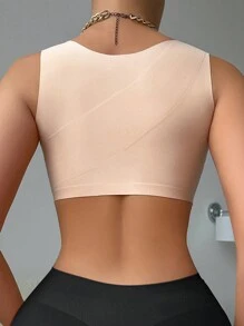 Camiseta moldeadora sin costuras para mujer con cierre frontal y soporte de pecho, diseño en V en la espalda, 1 pieza