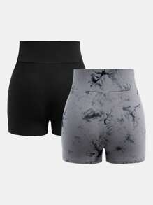 SHEIN Girlism Leggings de malha para meninas adolescentes, shorts de cor sólida com tie-dye, calças casuais