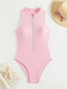 SHEIN Swim Women's One-Piece SUNNER Summer Swimsuit - Pink - View 3