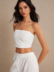 SHEIN Frenchy Embroidered Tube Top And Pants Set, Elastic Back Wrapped Chest, Low Waist Design, Cute Outfit For Casual, Holiday, Music Festivals, And Wedding Season