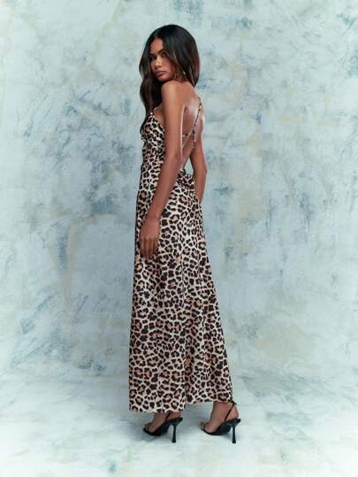 asymmetrical leopard dress Katriona Halter Asymmetrical Maxi Dress | Leopard Multi | Womens main image 1