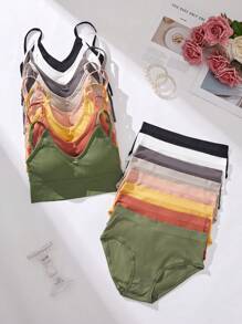 8pcs/Set Women's Plain Simple Bra & Panty Sports Comfort Set - Multicolor - View 5