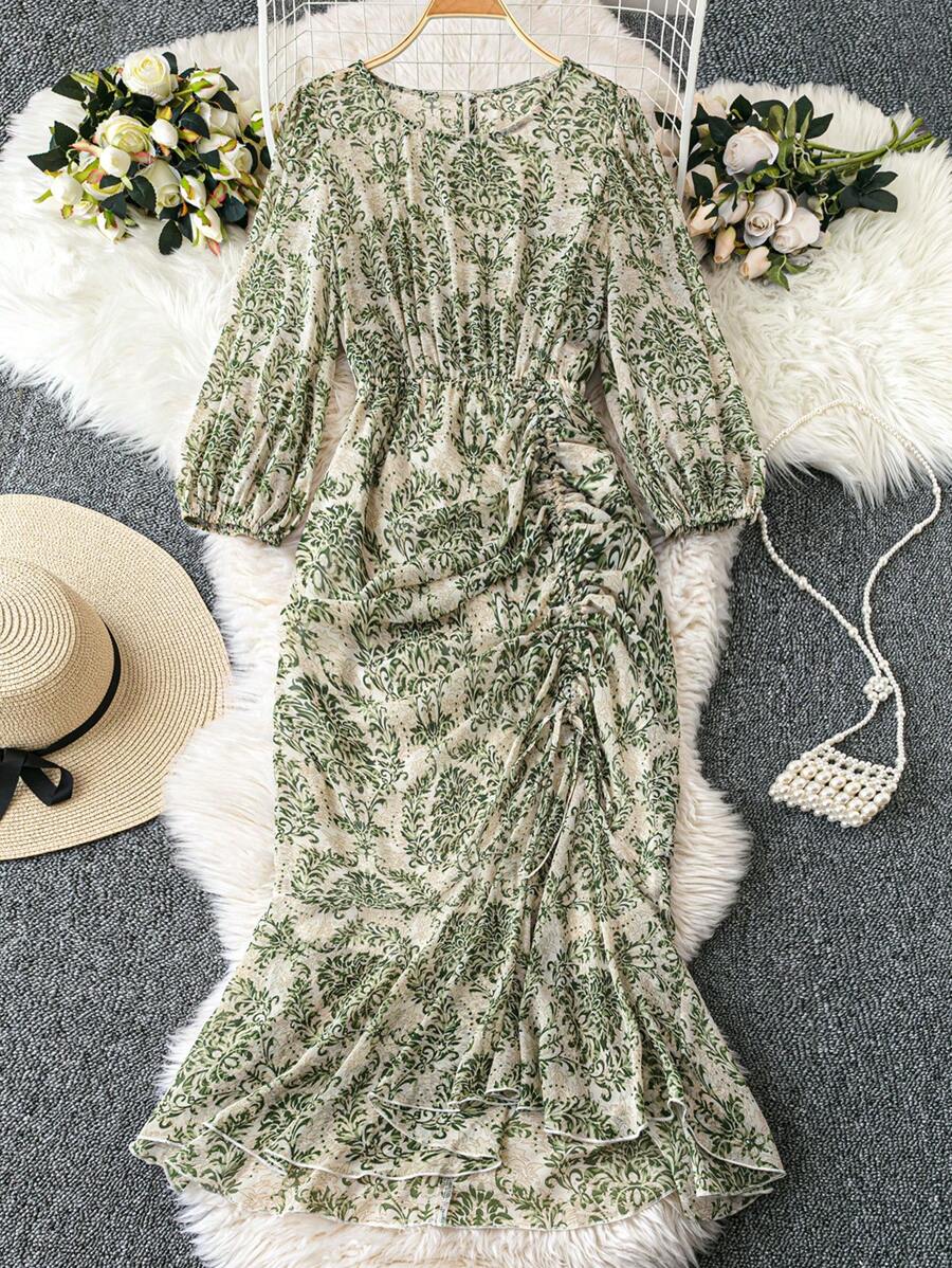 SHEIN LUNE Váy in ngẫu nhiên đơn giản hàng ngày dành cho nữ Plus Size - màu xanh lá - Xem 1