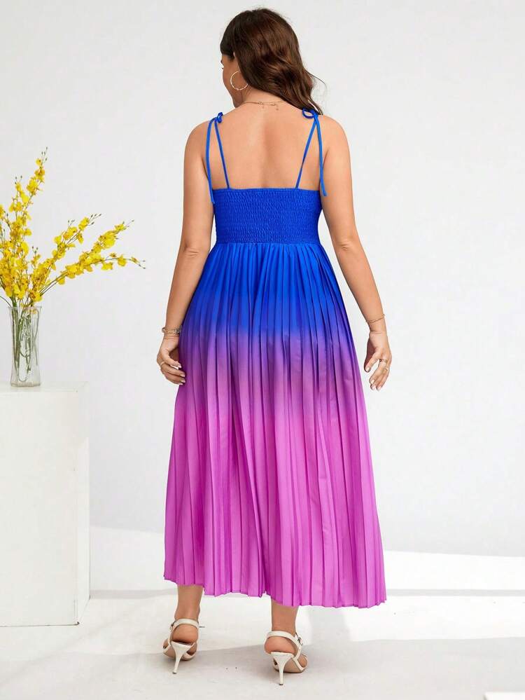 Fashionable Plus Size Gradient Pleated Spaghetti Strap Dress For Summer