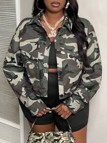 Slaydiva Áo khoác in hình ngụy trang thông thường dành cho nữ có kích thước lớn - Nhiều màu - Xem 1