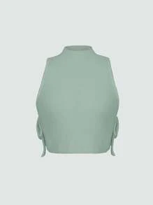 SHEIN Unity Women's Solid Color Knitted Sleeveless Top With Straps, Summer - Green - View 3