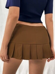 SHEIN Unity Summer Solid Color Asymmetrical Low Waist Mini Skirt With Ruffles - Brown - View 2