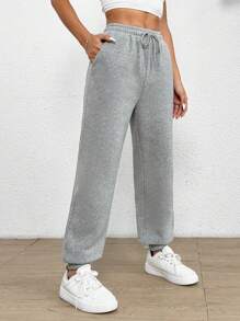 SHEIN PETITE Women 2pcs Drawstring Waist Jogger Sweatpants Graduation,Back To School Outfits,Graduation,Teacher Outfits For Women,Back To School - Multicolor - View 5