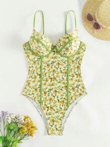 Swim Mod Women's Random Printed Spaghetti Straps, Simple Style Daily One-Piece Swimsuit Summer