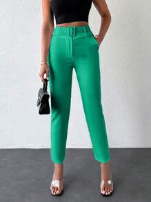 EURMUSE Của phụ nữ Màu thuần Hình nón Quần skinny Quần - màu xanh lá - Xem 1